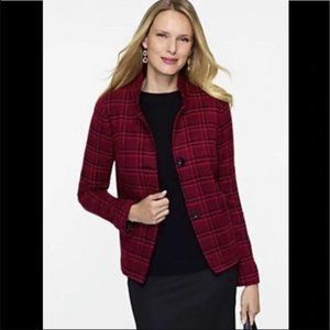 Talbots Petite Plaid Double Button Wool Blazer | Red Black | Size 10P